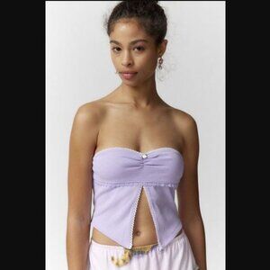 UO Kimchi Blue Rosie Strapless Flyaway Top Womens Large L Purple Crop Boho C05X